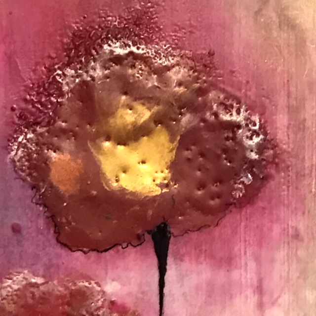 Pink flower painted with wax