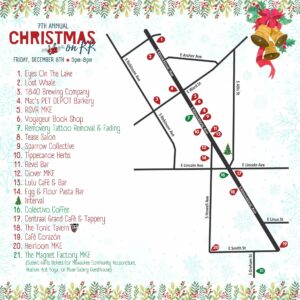map of businesses along KK avenue participating in Christmas on KK