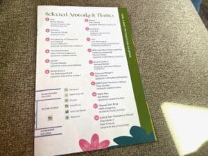 Photo of program listing all the floral artists