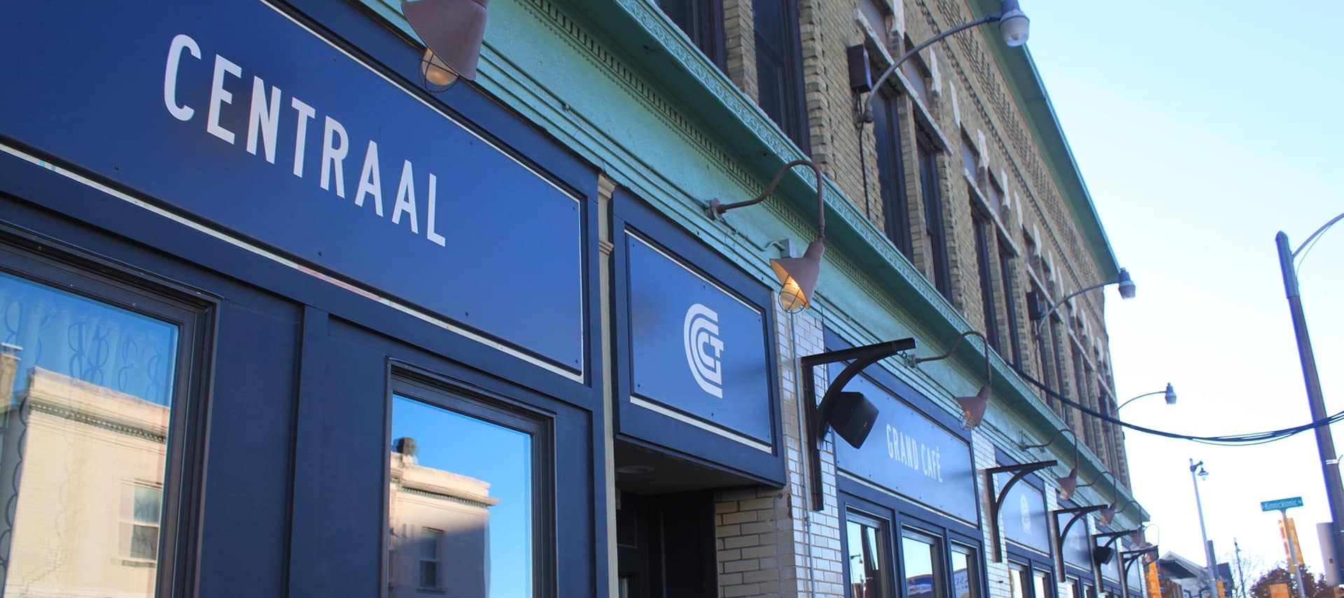 Signs above the windows of Cafe Centraal restaurant